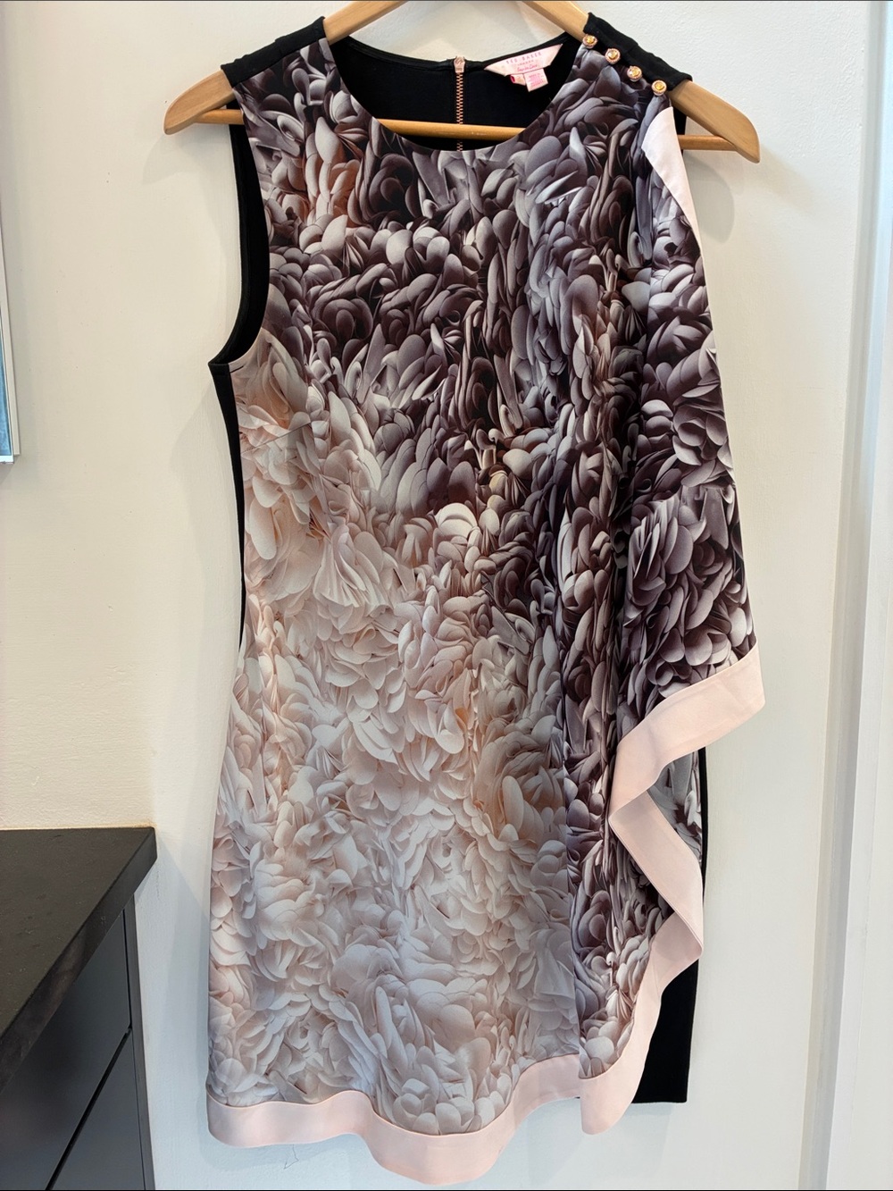 Ted Baker London One-Shoulder Floral Ombre Shift Dress in Blush and Charcoal